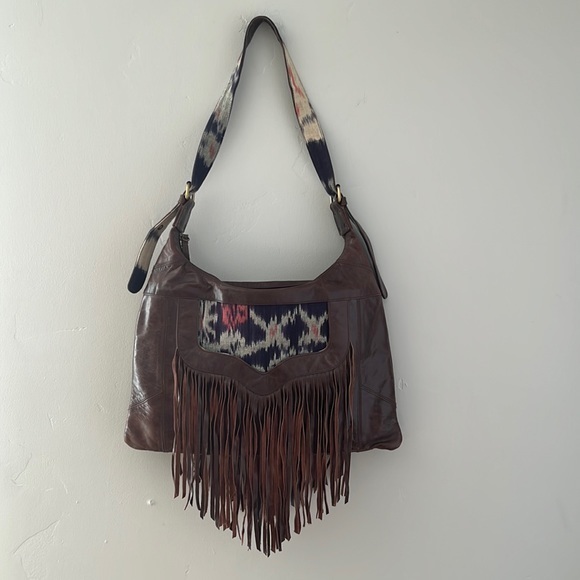 Cleobella leather and canvas fringe bag purse crossbody - Picture 2 of 13